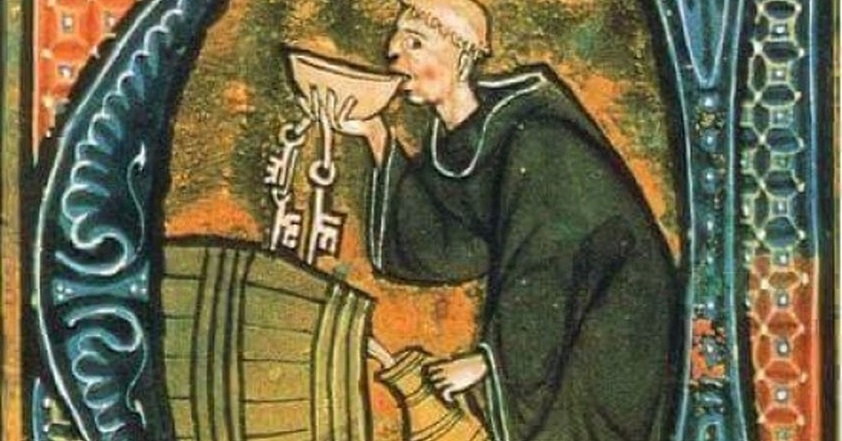 Средневековый ключник пьет вино