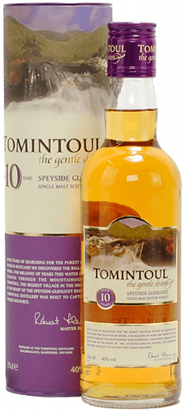 Виски Tomintoul, Speyside Glenlivet, 10-летней выдержки, в тубе 0.35 л