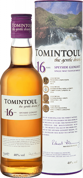 Виски Tomintoul, Speyside Glenlivet, 16-летней выдержки, в тубе 0.35 л