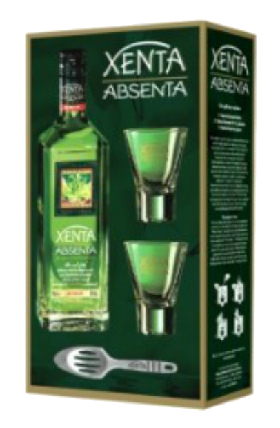 Абсент Absent Xenta в подарочной упаковке с 2мя бокалами и ложкой 0.7 л