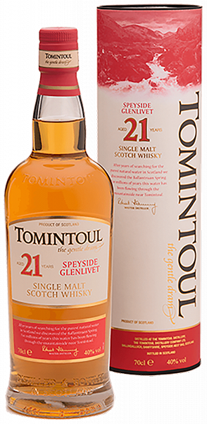 Виски Tomintoul Speyside Glenlivet, 21-летней выдержки, в тубе 0.7 л