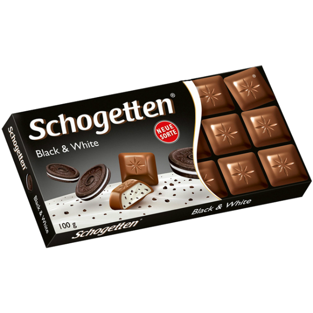 Шоколад "Schogetten" Black&White молочный с начинкой из ванильного крема и кусочками печенья 100гр