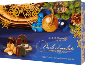 Конфеты «А. & А. Демидов» в темном шоколаде с начинками трюфельный крем, миндальный крем, мокко 284 гр
