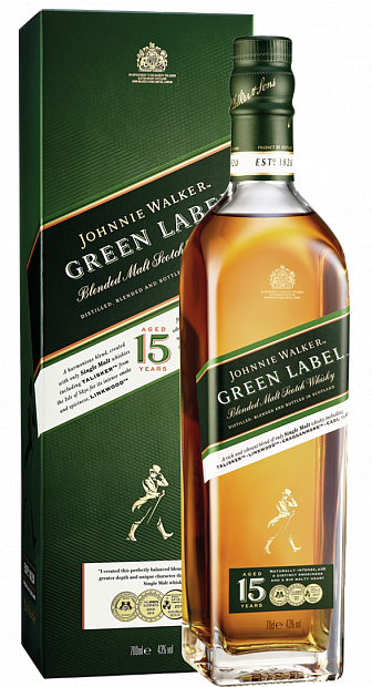 Виски Johnnie Walker "Green Label" 15 years old, in gift box 0.7 л