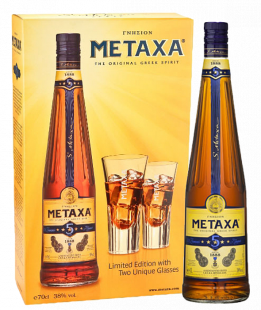 Бренди Metaxa 5* with glass and shot 0.7 л