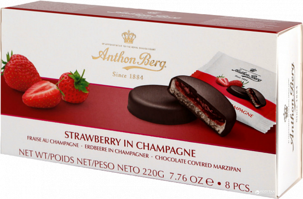 Шоколадные конфеты с марципаном Anthon Berg "Клубника в шампанском"  220/275 гр