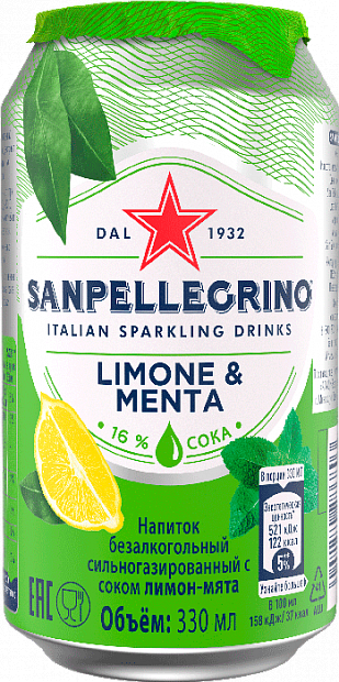 Вода Напиток Sanpellegrino Limone & Menta газированная 0.33 л