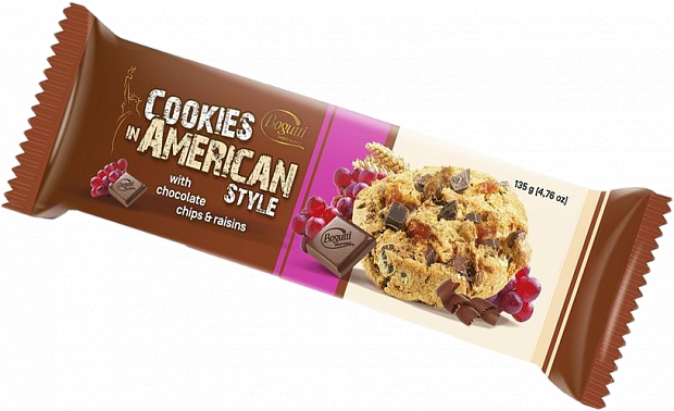 Bogutti, American Cookies печенье с шоколадом и изюмом, 135г