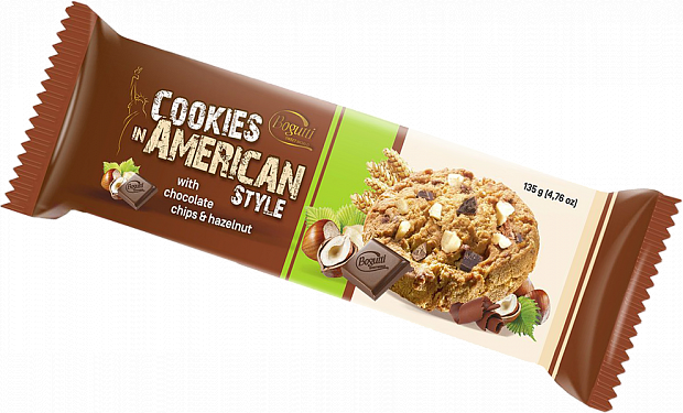 Bogutti, American Cookies печенье с шоколадной и ореховой крошкой, 135г
