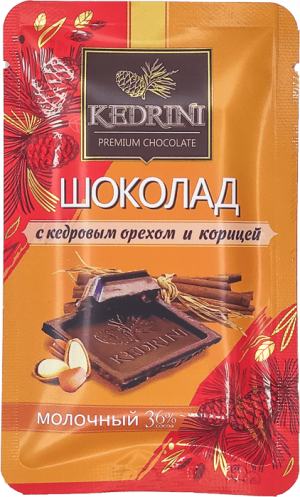 Шоколад Kedrini молочный с кедровым орехом и корицей